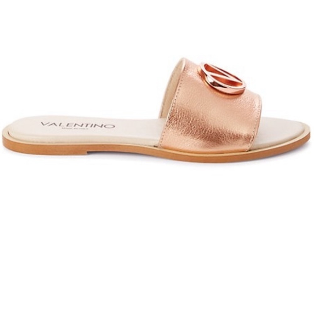 Valentino Leather Slides Copper 37 NWT